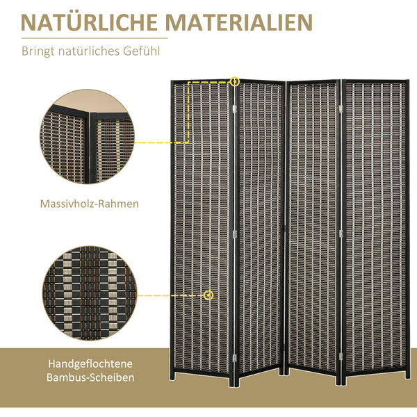 Paravent Raumteiler faltbar 180x180cm aus Holz braun schwarz