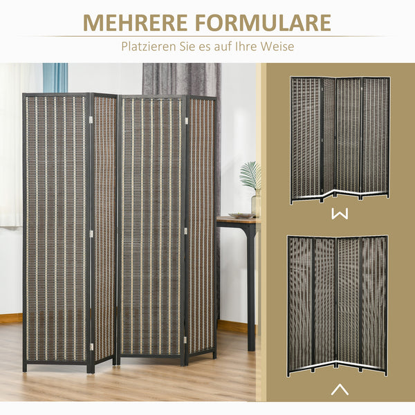 Paravent Raumteiler faltbar 180x180cm aus Holz braun schwarz