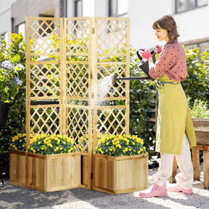 Paravent 3tlg für Balkon wetterfest mit Blumenkästen Natur