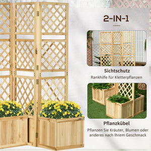 Paravent 3tlg für Balkon wetterfest mit Blumenkästen Natur