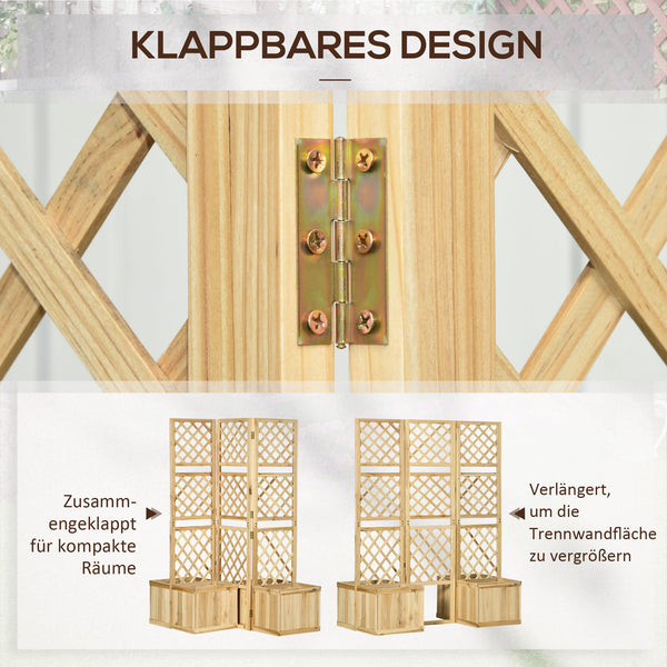Paravent 3tlg für Balkon wetterfest mit Blumenkästen Natur