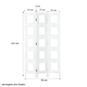 3-panel wooden room divider with 15 picture frames, brown