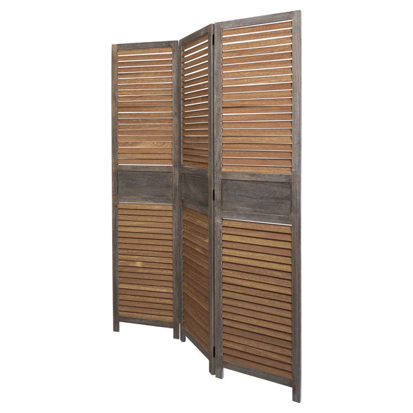 Paravent Raumteiler 3 teilig aus Holz Shabby Chic Braun