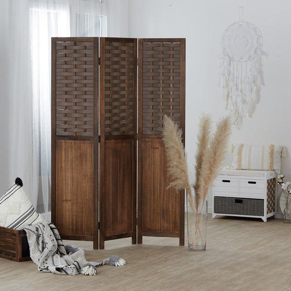3-panel wooden room divider, shabby chic brown