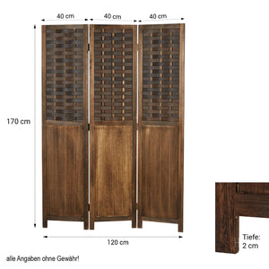 3-panel wooden room divider, shabby chic brown
