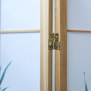 Folding screen room divider, 3-panel Shoji partition made of wood, natural finish