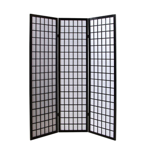 Folding screen room divider, 3-panel Shoji partition made of wood, black