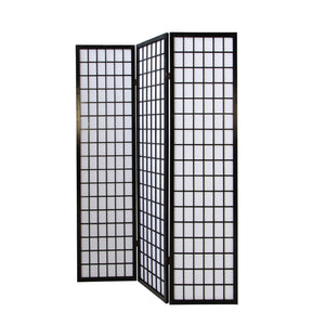 Folding screen room divider, 3-panel Shoji partition made of wood, black