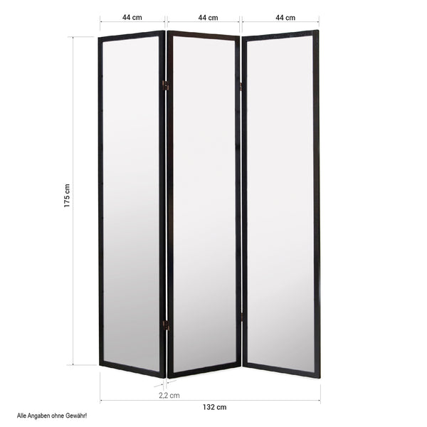 Folding screen room divider, 3-panel Shoji partition made of wood, black