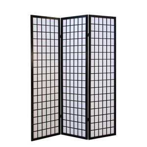 Folding screen room divider, 3-panel Shoji partition made of wood, black