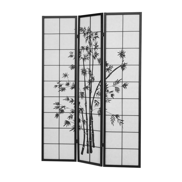 Paravent Raumteiler 3-teilig Shoji-Trennwand aus Holz Schwarz