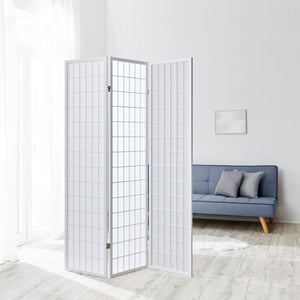 Folding screen room divider, 3-panel Shoji partition made of wood, white