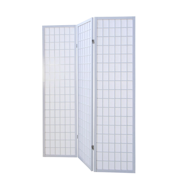 Folding screen room divider, 3-panel Shoji partition made of wood, white