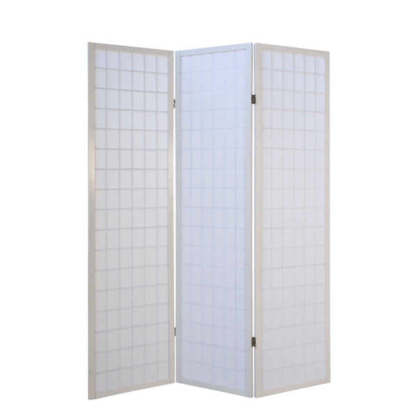 Folding screen room divider, 3-panel Shoji partition made of wood, white