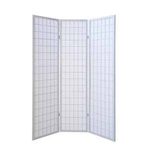 Folding screen room divider, 3-panel Shoji partition made of wood, white
