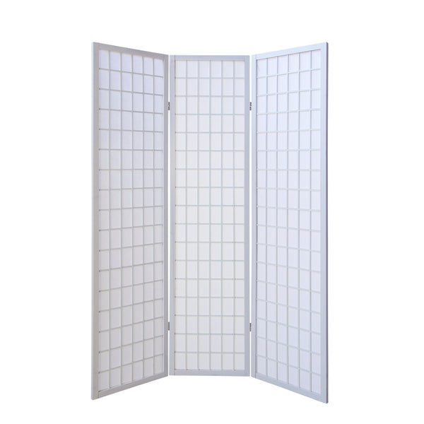 Folding screen room divider, 3-panel Shoji partition made of wood, white