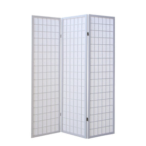 Folding screen room divider, 3-panel Shoji partition made of wood, white