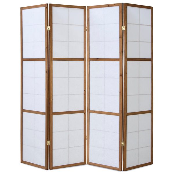 Paravent pliant de séparation de pièce, cloison Shoji à 4 panneaux en bois, finition naturelle