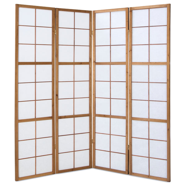 Paravent pliant de séparation de pièce, cloison Shoji à 4 panneaux en bois, finition naturelle