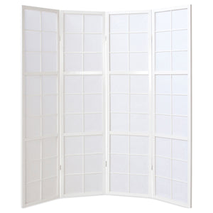 Folding screen room divider, 4-panel Shoji partition made of wood, white