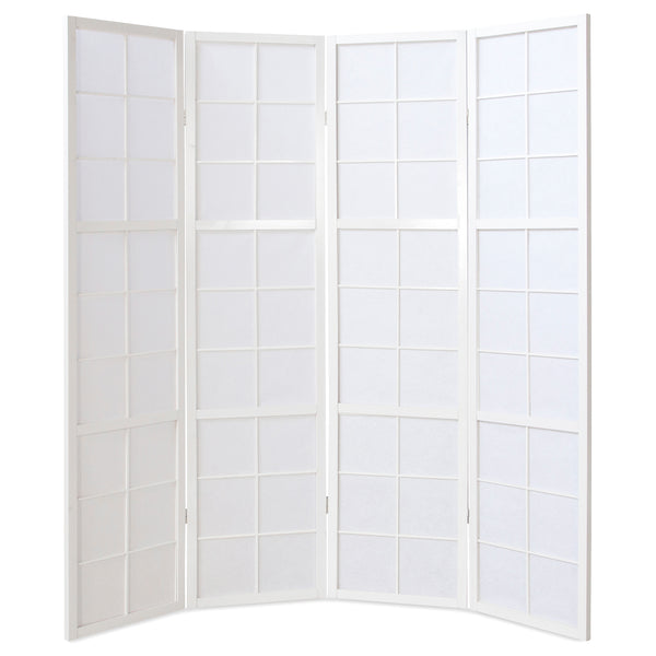 Folding screen room divider, 4-panel Shoji partition made of wood, white
