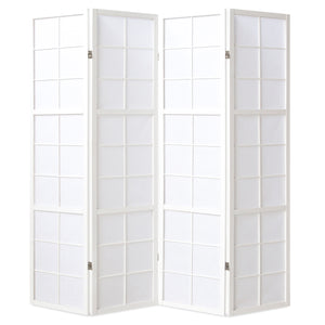 Folding screen room divider, 4-panel Shoji partition made of wood, white