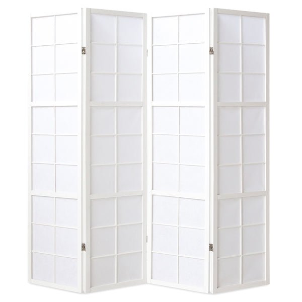 Folding screen room divider, 4-panel Shoji partition made of wood, white