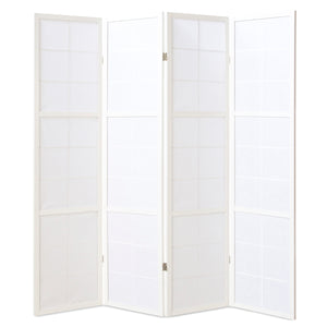 Folding screen room divider, 4-panel Shoji partition made of wood, white