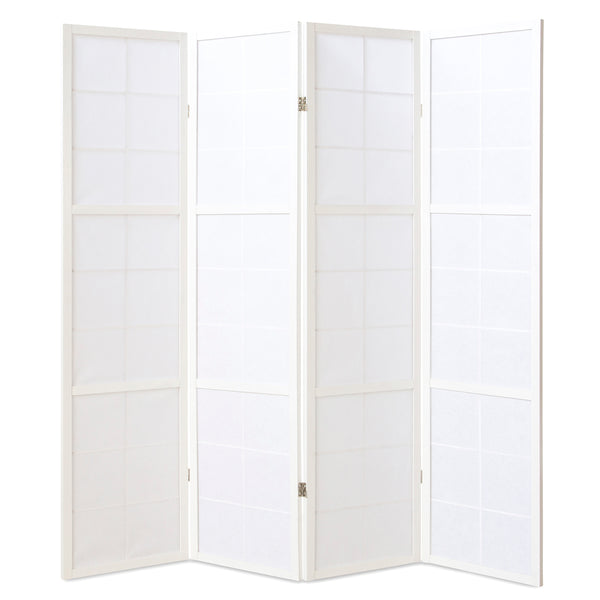 Folding screen room divider, 4-panel Shoji partition made of wood, white
