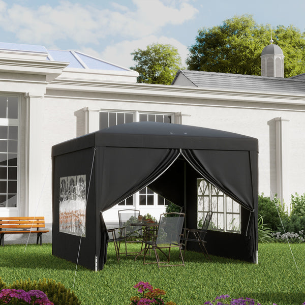 Pavillon 3x3m UV-Schutz 50+ faltbar mit Seitenteilen & Tasche Schwarz