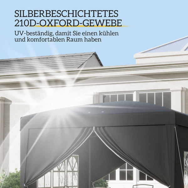 Pavillon 3x3m UV-Schutz 50+ faltbar mit Seitenteilen & Tasche Schwarz