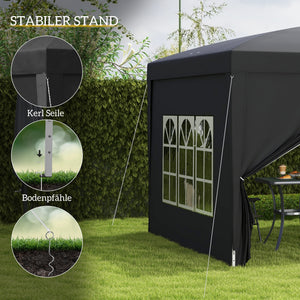 Pavillon 3x3m UV-Schutz 50+ faltbar mit Seitenteilen & Tasche Schwarz