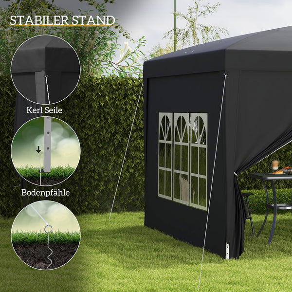 Pavillon 3x3m UV-Schutz 50+ faltbar mit Seitenteilen & Tasche Schwarz