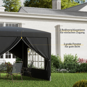 Pavillon 3x3m UV-Schutz 50+ faltbar mit Seitenteilen & Tasche Schwarz