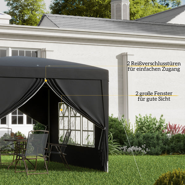 Pavillon 3x3m UV-Schutz 50+ faltbar mit Seitenteilen & Tasche Schwarz