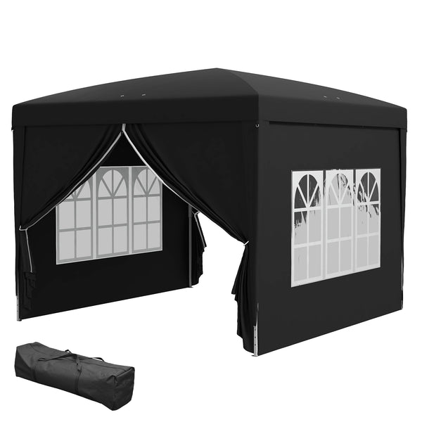 Pavillon 3x3m UV-Schutz 50+ faltbar mit Seitenteilen & Tasche Schwarz