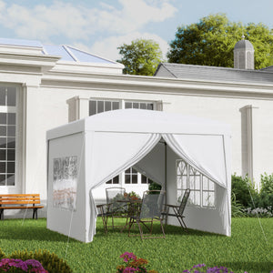 Pavillon 3x3m UV-Schutz mit Seitenwänden & Fenstern Weiss