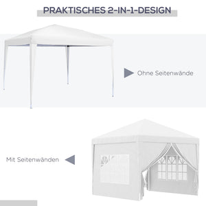 Pavillon 3x3m UV-Schutz mit Seitenwänden & Fenstern Weiss