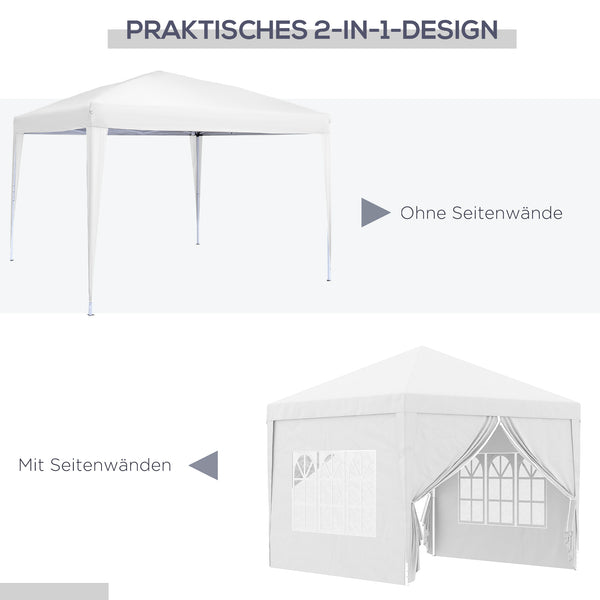 Pavillon 3x3m UV-Schutz mit Seitenwänden & Fenstern Weiss