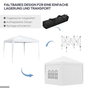 Pavillon 3x3m UV-Schutz mit Seitenwänden & Fenstern Weiss