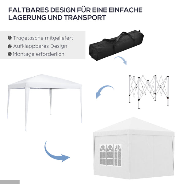 Pavillon 3x3m UV-Schutz mit Seitenwänden & Fenstern Weiss