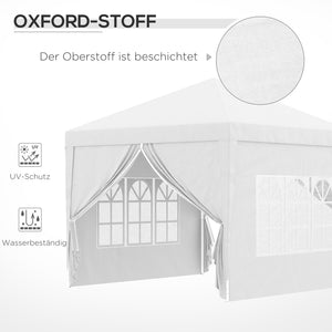 Pavillon 3x3m UV-Schutz mit Seitenwänden & Fenstern Weiss