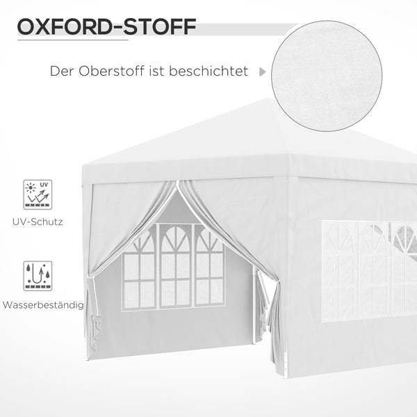 Pavillon 3x3m UV-Schutz mit Seitenwänden & Fenstern Weiss
