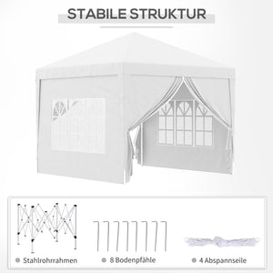 Pavillon 3x3m UV-Schutz mit Seitenwänden & Fenstern Weiss