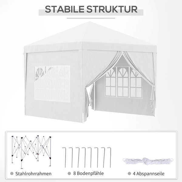 Pavillon 3x3m UV-Schutz mit Seitenwänden & Fenstern Weiss