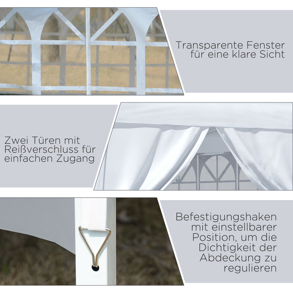 Pavillon 3x3m UV-Schutz mit Seitenwänden & Fenstern Weiss