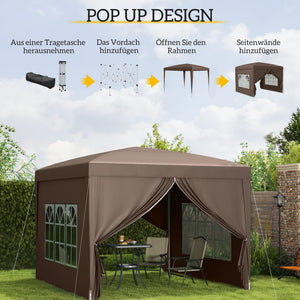 Pavillon 3x3m wasserabweisend faltbar inkl Tasche & Seitenteilen Kaffee