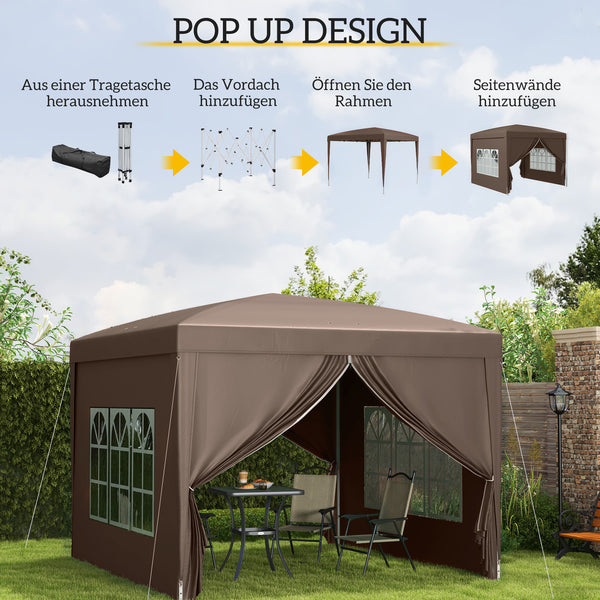 Pavillon 3x3m wasserabweisend faltbar inkl Tasche & Seitenteilen Kaffee