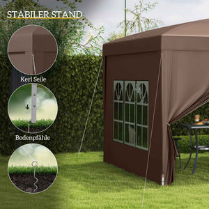 Pavillon 3x3m wasserabweisend faltbar inkl Tasche & Seitenteilen Kaffee