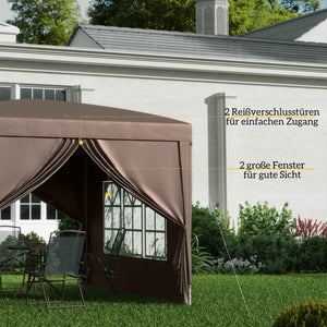 Pavillon 3x3m wasserabweisend faltbar inkl Tasche & Seitenteilen Kaffee